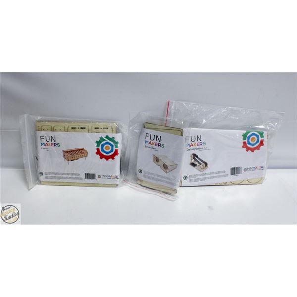 3 FUNMAKERS WOODEN CRAFT KITS PIANO, BIONCULARS,
