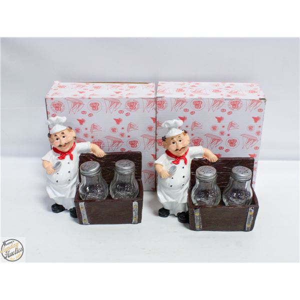 2 SETS OF CHEF SALT+PEPPER SHAKER SETS
