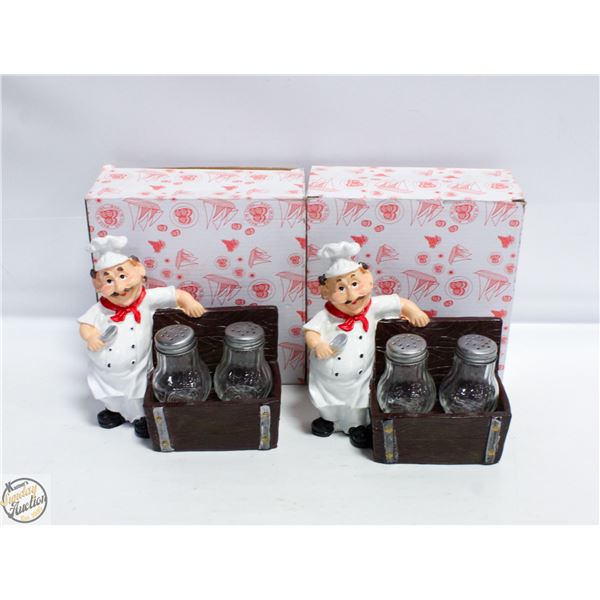 2 SETS OF CHEF SALT+PEPPER SHAKER SETS
