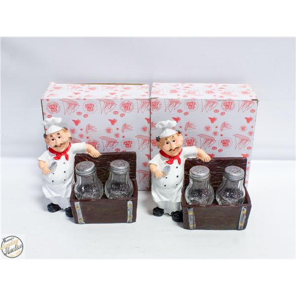 2 SETS OF CHEF SALT+PEPPER SHAKER SETS