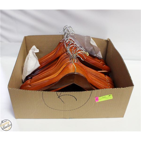 WOODEN HANGERS BOX LOT ASSORTED