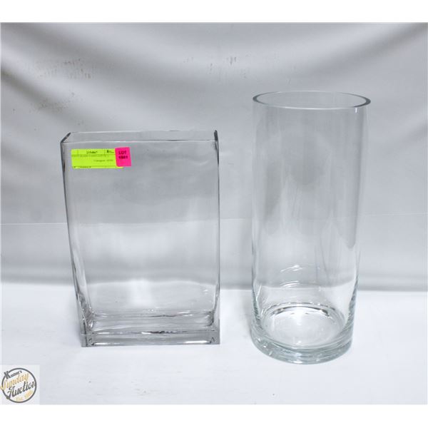HEAVY GLASS VASES LOT OF 2