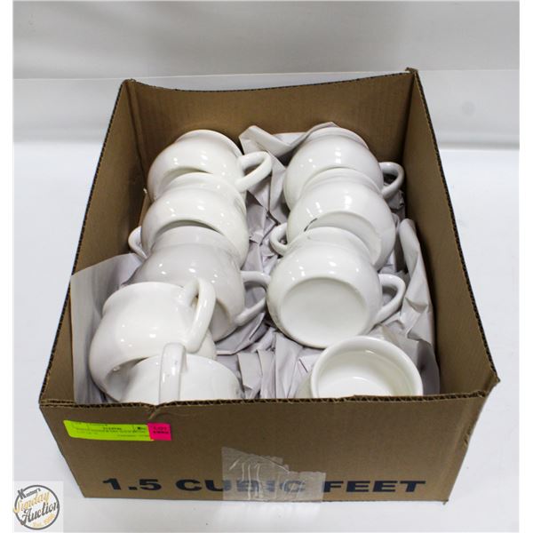WHITE STONEWARE SOUP MUGS- LOT OF 9