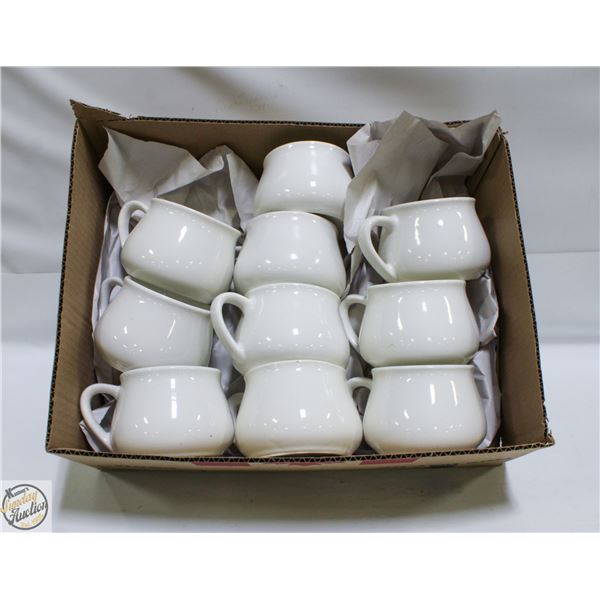WHITE STONEWARE SOUP MUGS- LOT OF 10