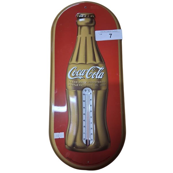 Mint condition "Christmas bottle Dec 25th 1923" metal thermometer, early reproduction 16" working