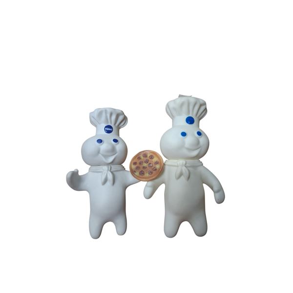 2 vintage Pilsbury Dough Boy figures, each 7"