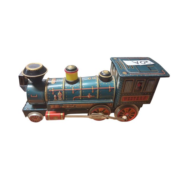 Made in Japan tin train locomotive, nice litho graphics 12"