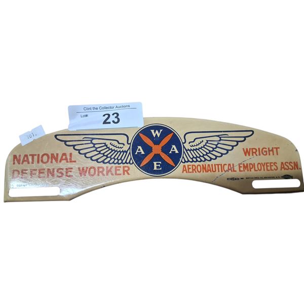 Very nice vintage plate topper WAAE National Defense Worker, made by Bastian Bros NY