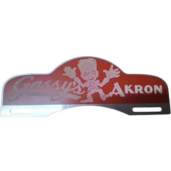 Very nice vintage license plate topper, Gassy's Akron 11"