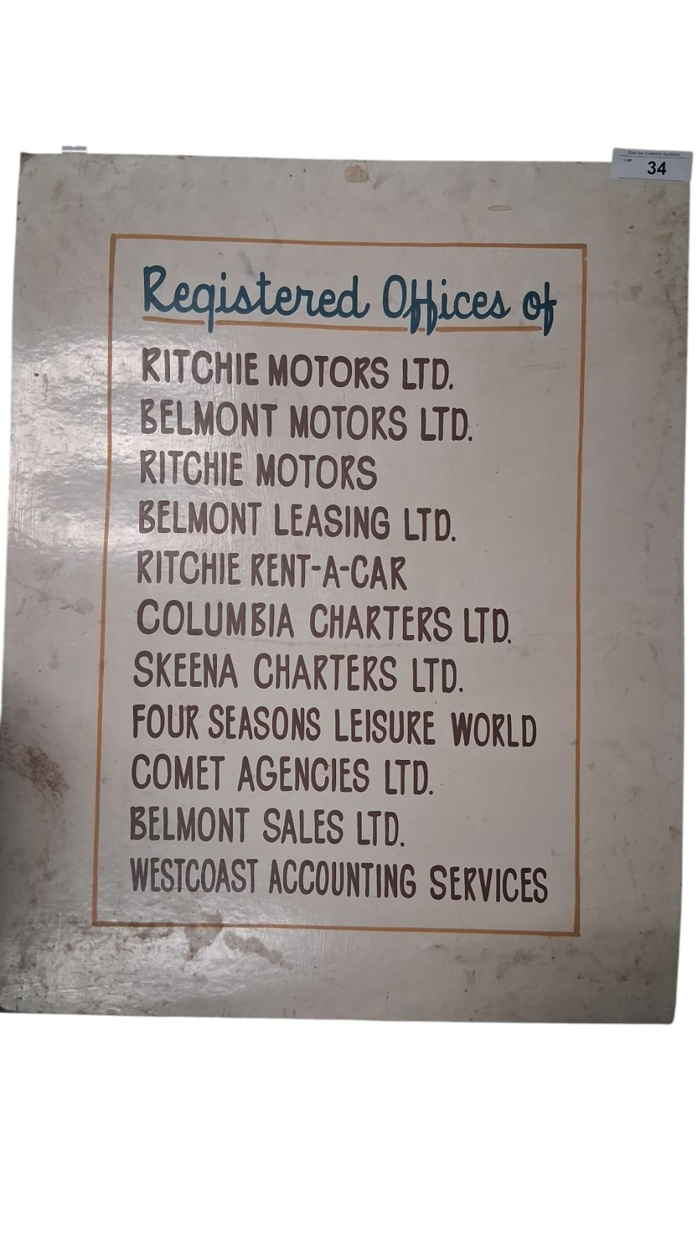 Hand painted double sided car dealership association sign on heavy sign ...