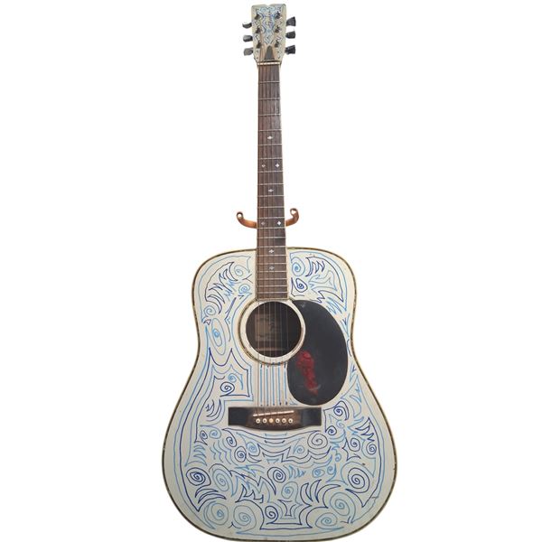 Fender F-65 acoustic electric guitar with built in EQ, hand painted folk art, plays nice 41"