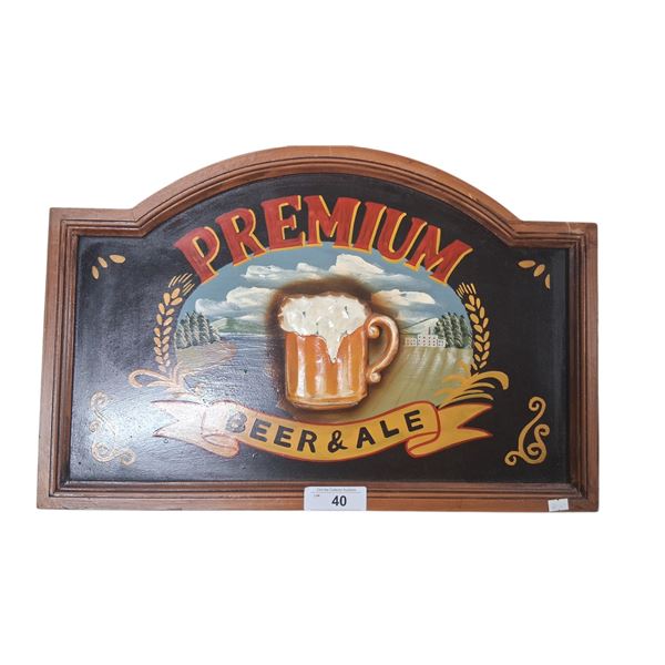 Wooden beer & ale sign 23"x16"