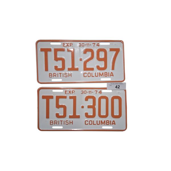 Pair of Expo 74 BC license plates