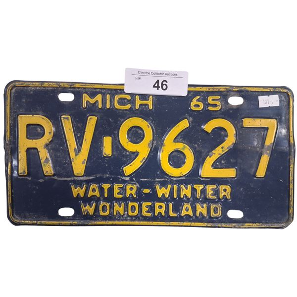 Vintage Michigan 1965 license plate, Water-Winter-Wonderland