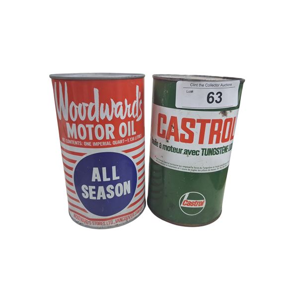 Woodward's 1 quart oil can & Castrol 1 quart oil can