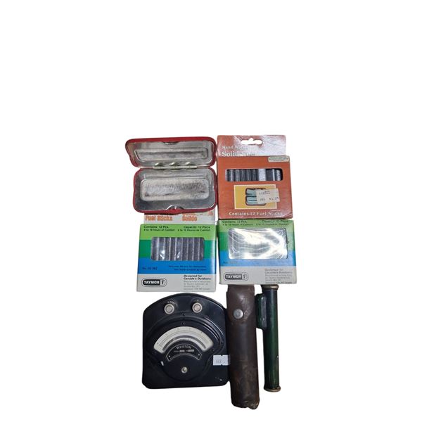 Vintage collectable lot inc. Weston amp meter, scope, hand warmers