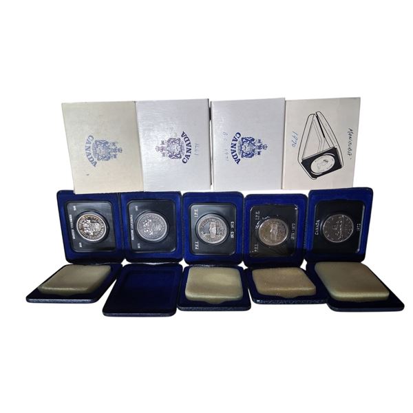 5 vintage Canadian collector coins in cases