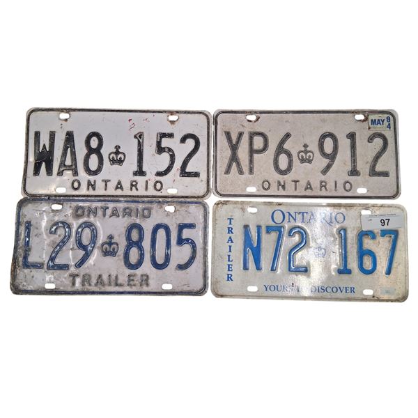 4 vintage Ontario license plates