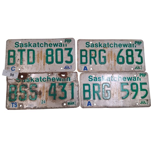 4 vintage Sask license plates