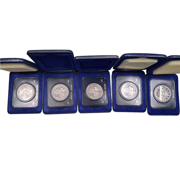 5 vintage Canadian collector coins in cases