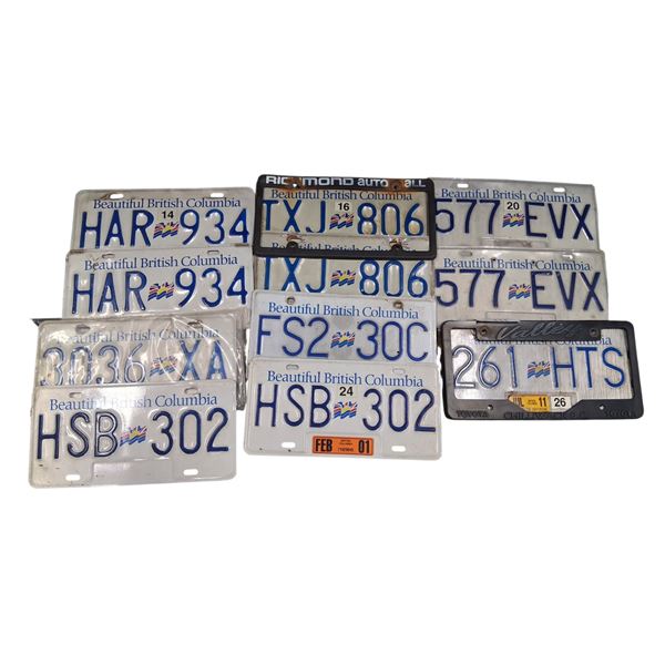 12 BC license plates and 2 frames