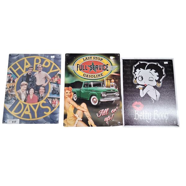 3 tin signs largest is 17"x13"