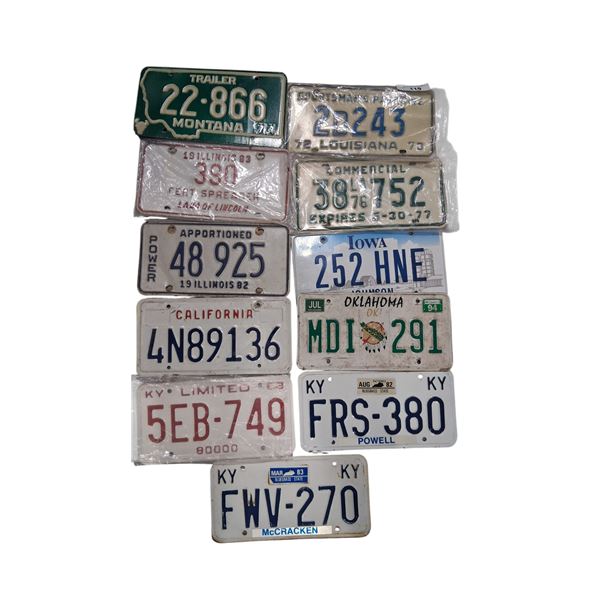11 vintage US license plates