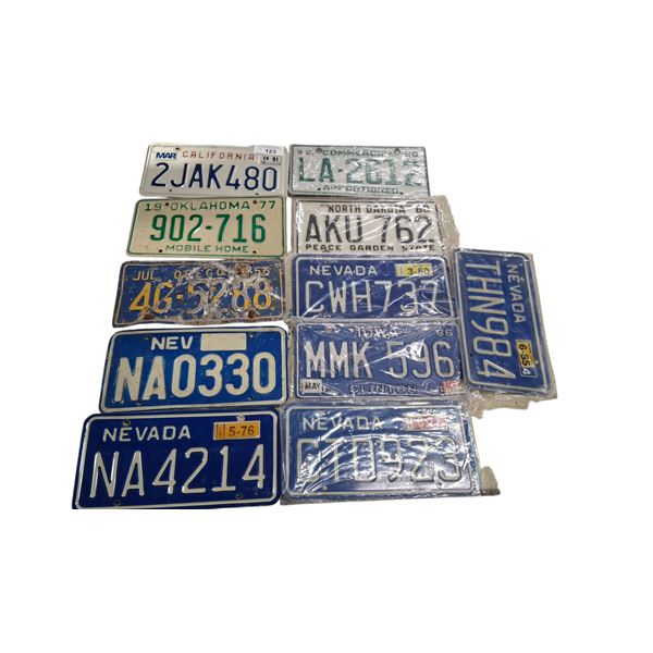 11 vintage US license plates