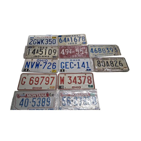 12 vintage US license plates