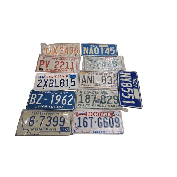 11 vintage US license plates
