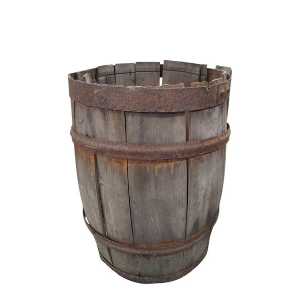 Vintage wooden barrel 16" tall with vintage spray paint tins