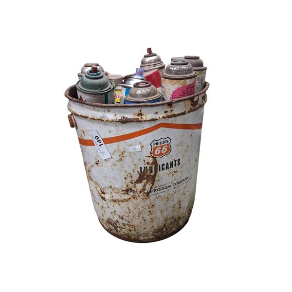 Phillips 66 oil pail with vintage spray paint cans