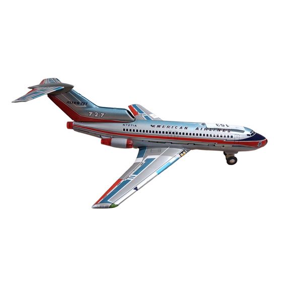 60s American Airlines tin airplane with box made by Marx 13" wingspan 16" long