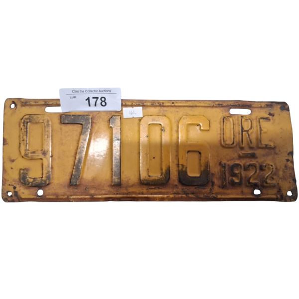 Antique 1922 Oregon license plate