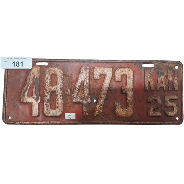 Antique 1925 Kansas license plate