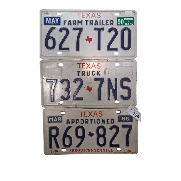 3 vintage Texas plates, farm trailer, truck, apportioned