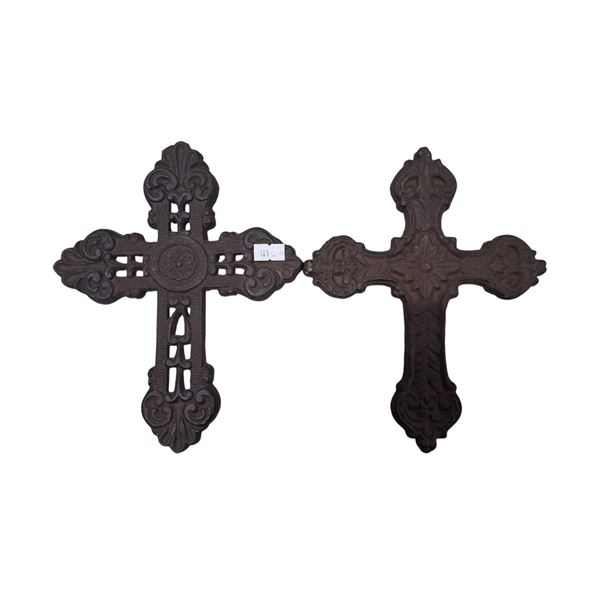 2 ornate iron crosses approx 8.5" tall