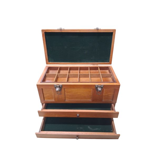 Vintage wooden hobbyist storage tool/parts box 19"x8"x13"