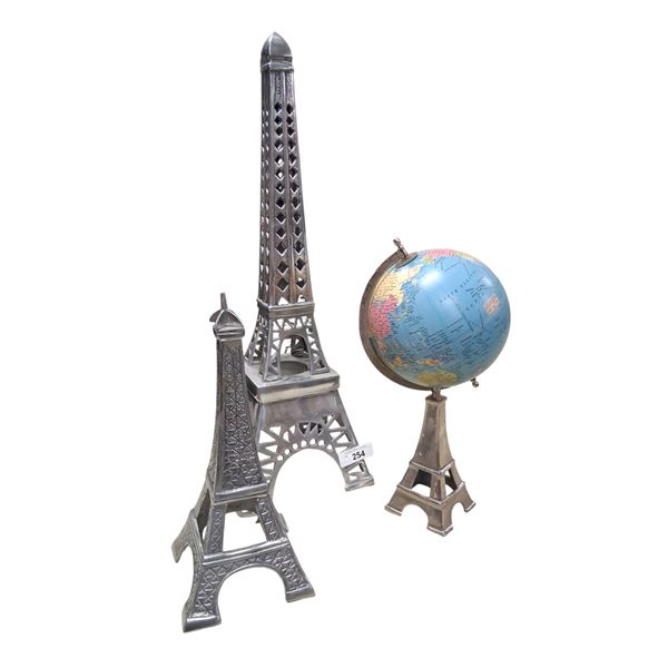 3 Eiffel Towers, inc globe, tallest is 29"