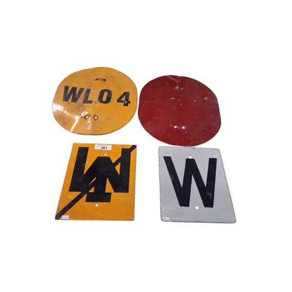 4 aluminum road signs, largest is 15" dia