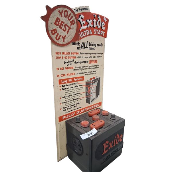 Rare, hard to find, early Exide Ultra Start garage display, 27" tall, display battery has broken pie