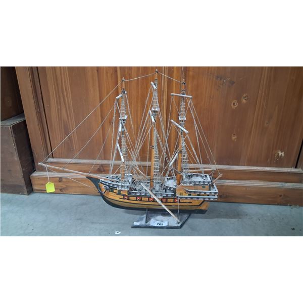 Beautifully detailed wooden ship model, 22" tall
