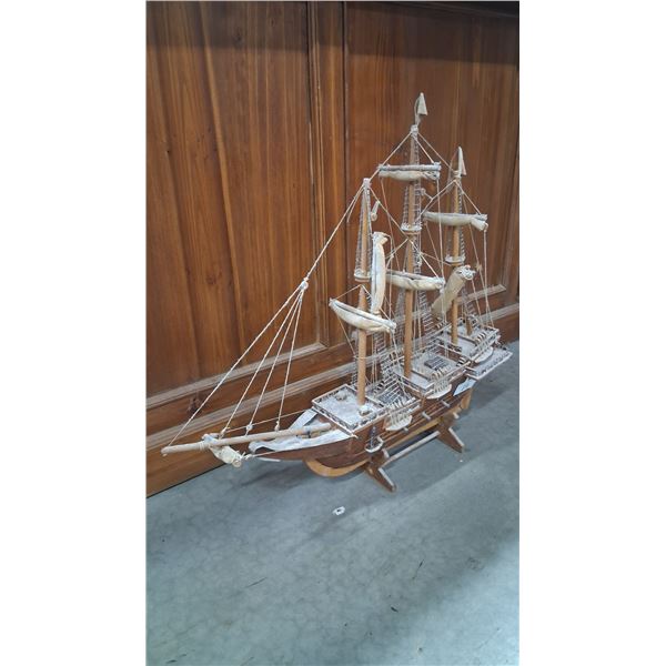 Beautifully detailed wooden ship model, 25" tall