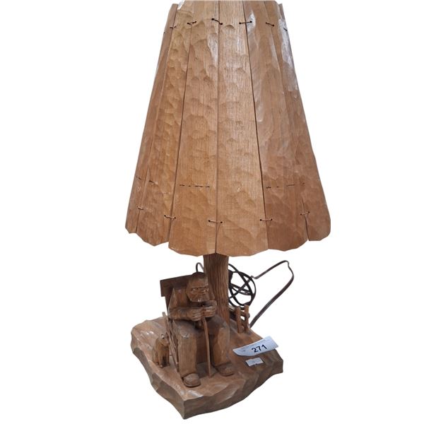 Folkart wooden lamp, works, 20" tall