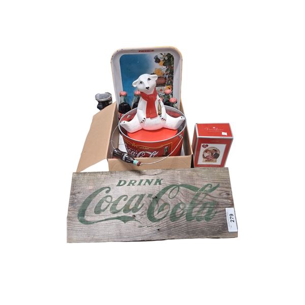 Coca-Cola collectible lot inc tray, sign, tin, etc