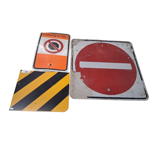 3 aluminum road signs, largest is 24"x24"