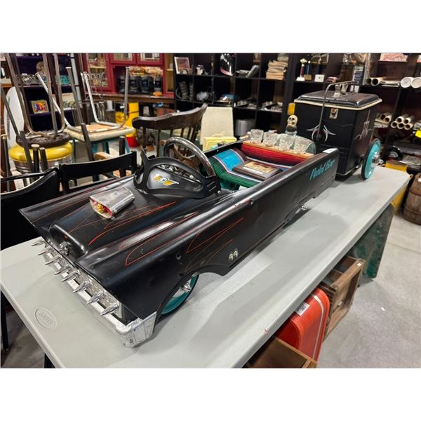 Vintage custom Pedal Bar pedal car with cooler trailer plus best of show plaque, car is 40" trailer