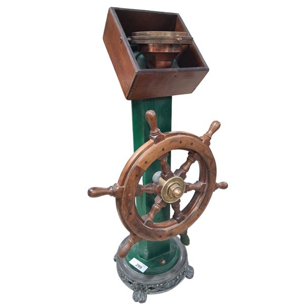 Wonderful nautical ship's stand with 18" wheel and large brass compass