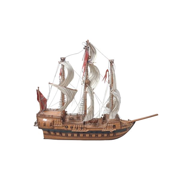 Lovely folkart ship made from wooden matchsticks 25" tall, 29" long