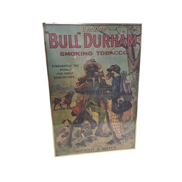 Framed black Americana Bull Durham tobacco poster 25"x17"